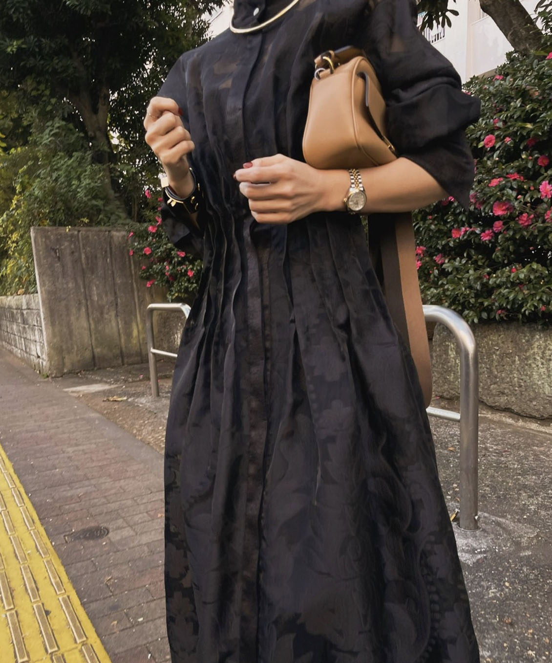 Ameri VINTAGE - UND SHEER JACQUARD TUCK DRESS Sサイズ